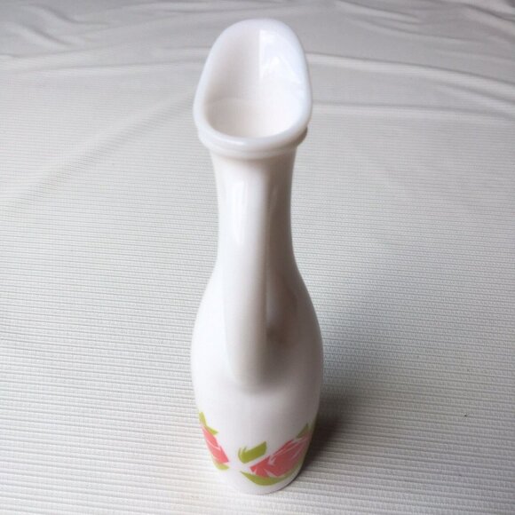 Milk Glass Bud Vase Narrow Pitcher Handle Rose Floral Flower 7" White Vintage - Picture 2 of 12